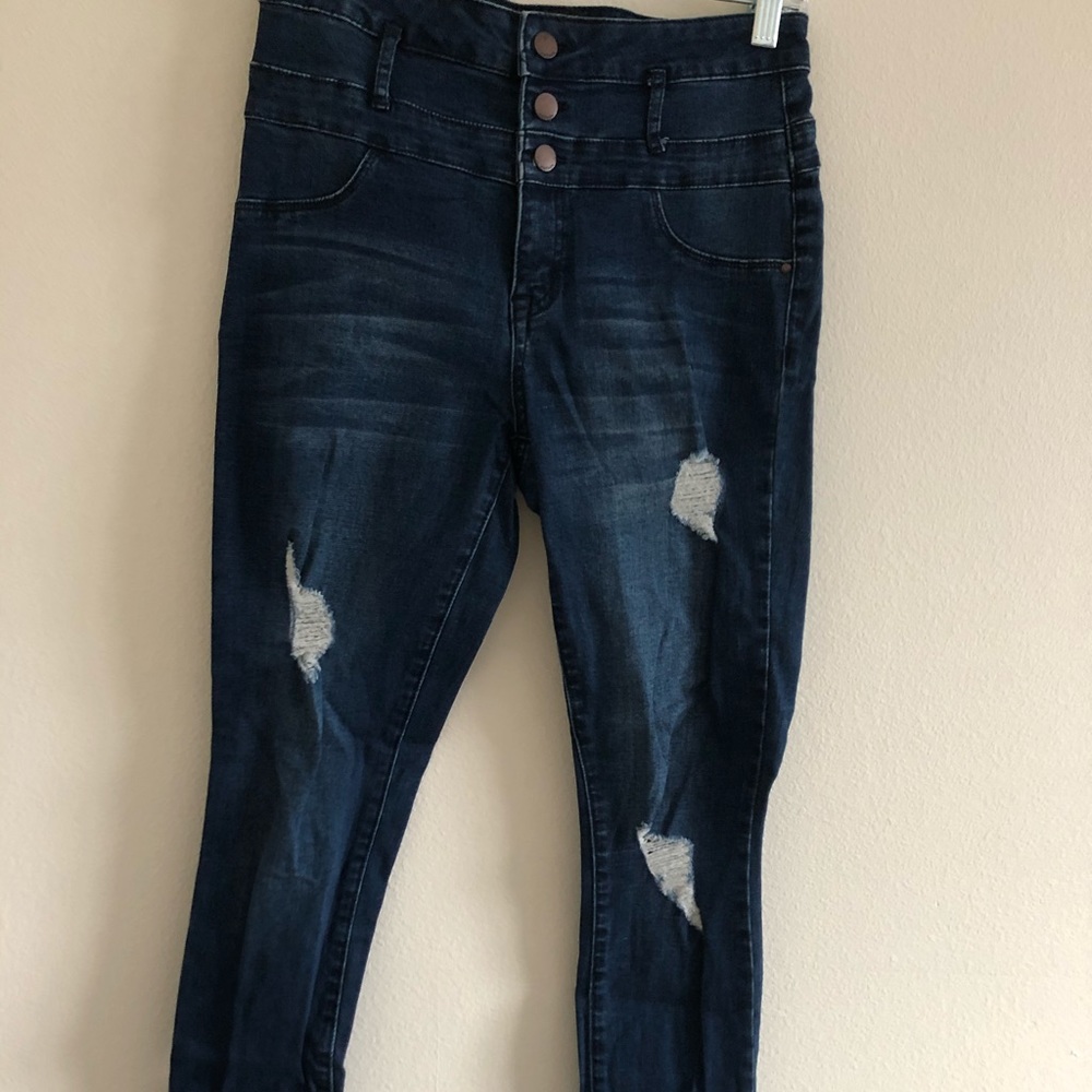 High waisted distressed (ripped) skinny jeans
